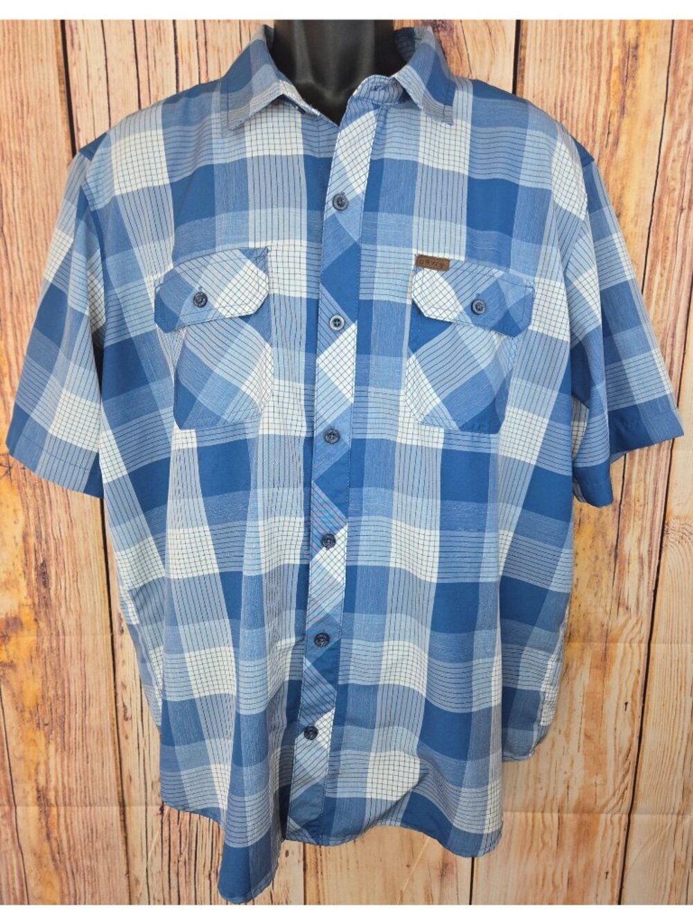 Orvis Mens Blue Plaid Short Sleeve Shirt Large
